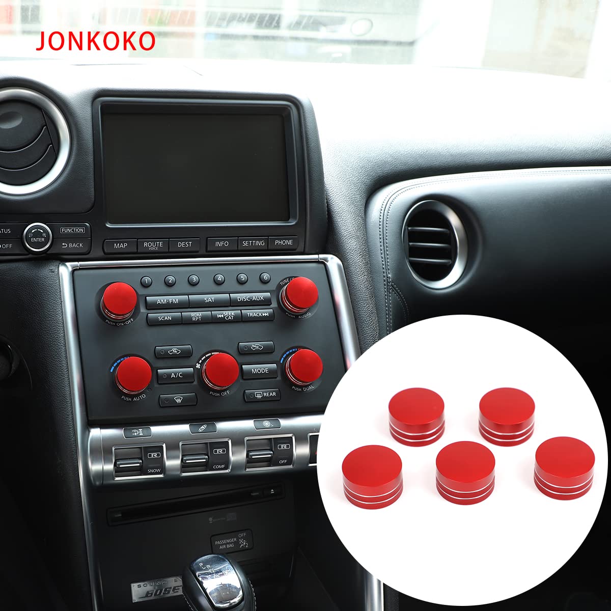 Red Aluminum Alloy Air Conditioner Volume Knob Cover Trim Pack of 2 Q88857