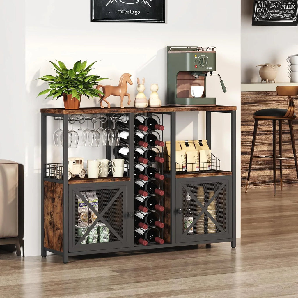 Wooded Coffee Bar Cabinet with Storage Sideboard B884480