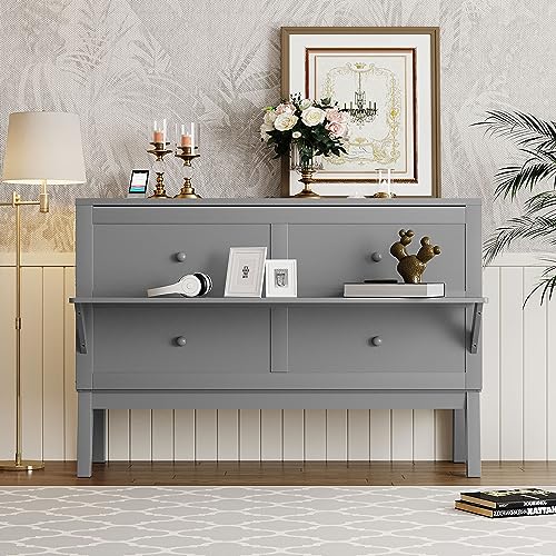 Full Size Solid Wood Murphy Bed with Cabinet and Drawers G6227