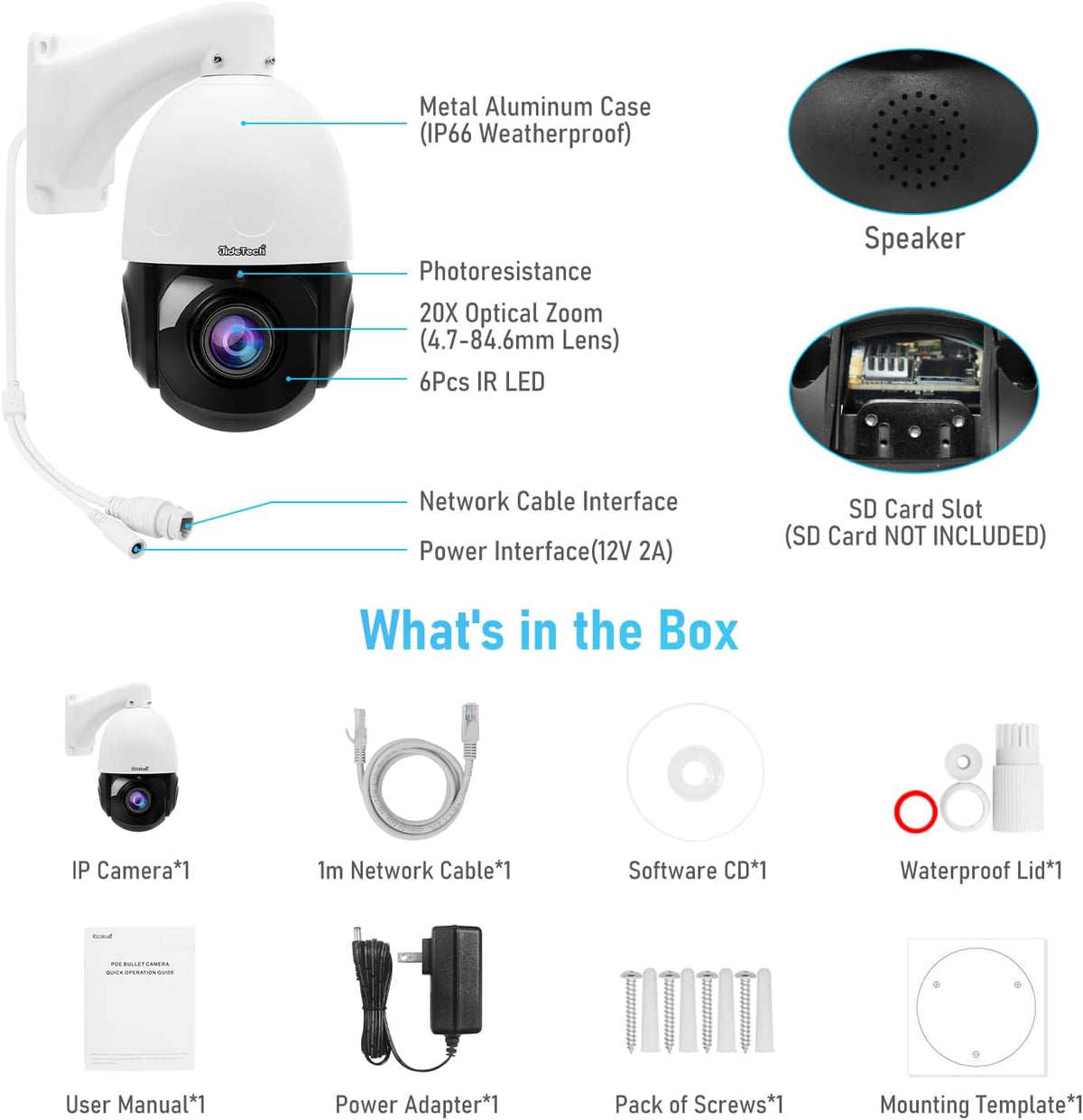 5MP PTZ POE Camera with 20X Optical Zoom A2925