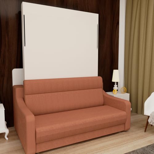 White Full Size Murphy Bed Cabinet with Shelf and Drawers Y900