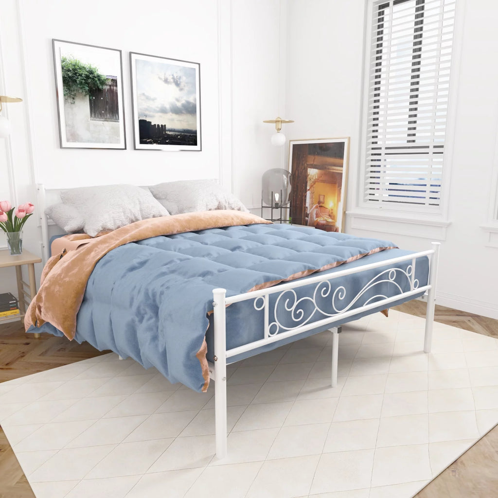 White Metal Twin Size Platform Bed Frame with Wave Headboard K187679