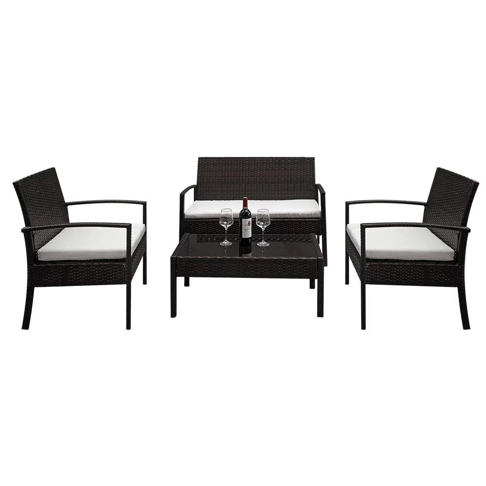 PE Rattan 4PCS Conversation Sofa Set with Cushions Brown I828