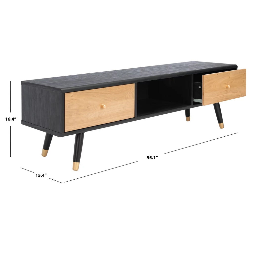 Black Oak 2 Drawer 1 Shelf Media Stand M507