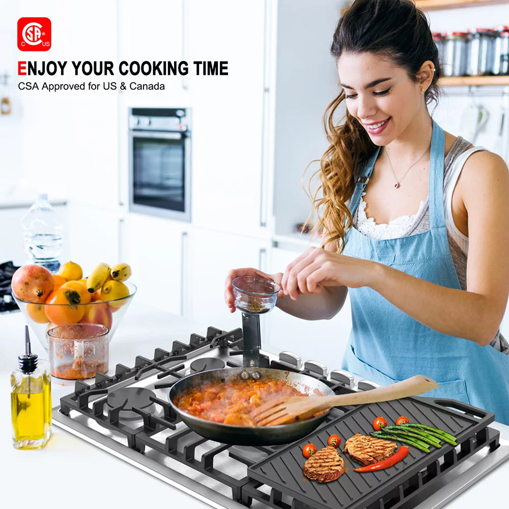 30" 5 Burners Gas Cooktop with Reversible Cast Iron Grill/Griddle R6480