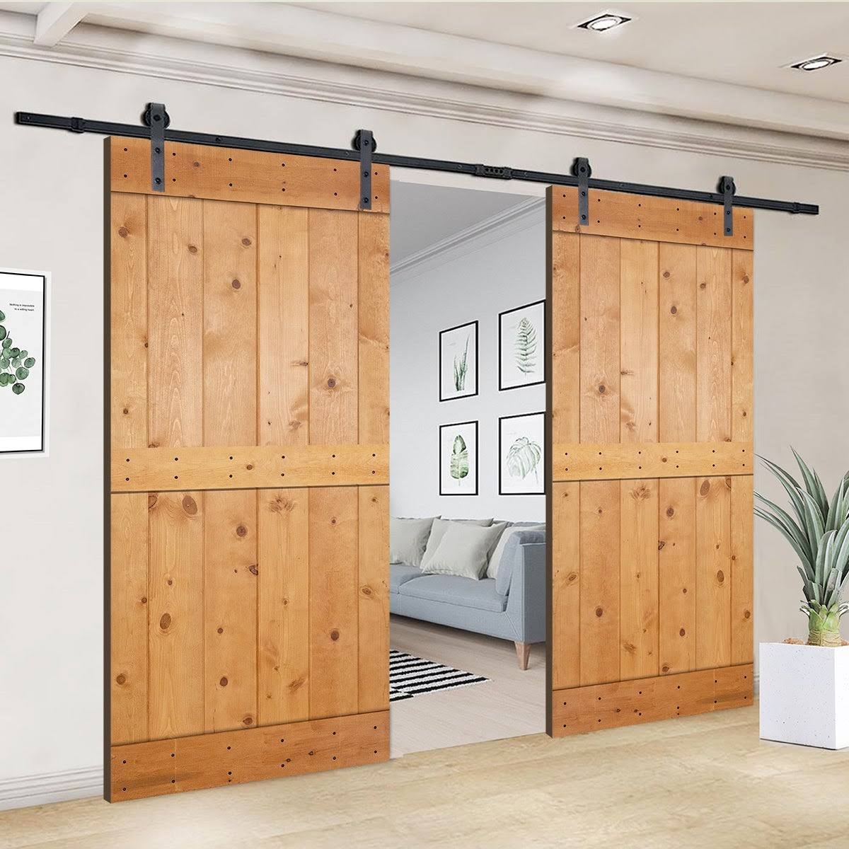 Paneled Wood Double Barn Door Set of 2, Briar Smoke I7709