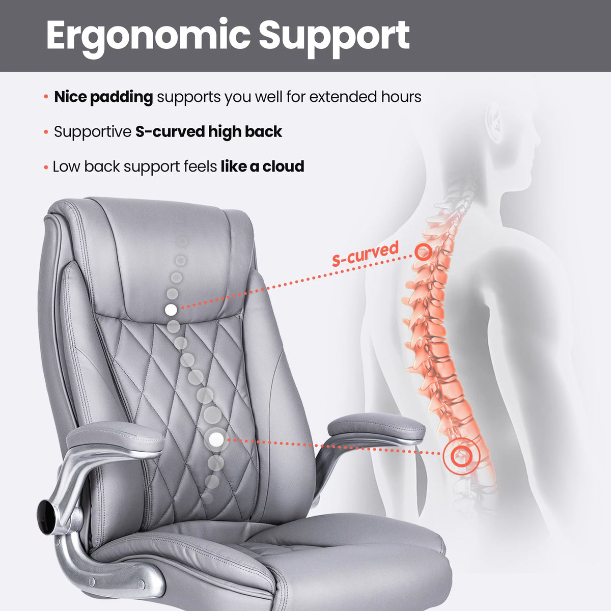Gray Ergonomic High Back Leather Office Chair E8784