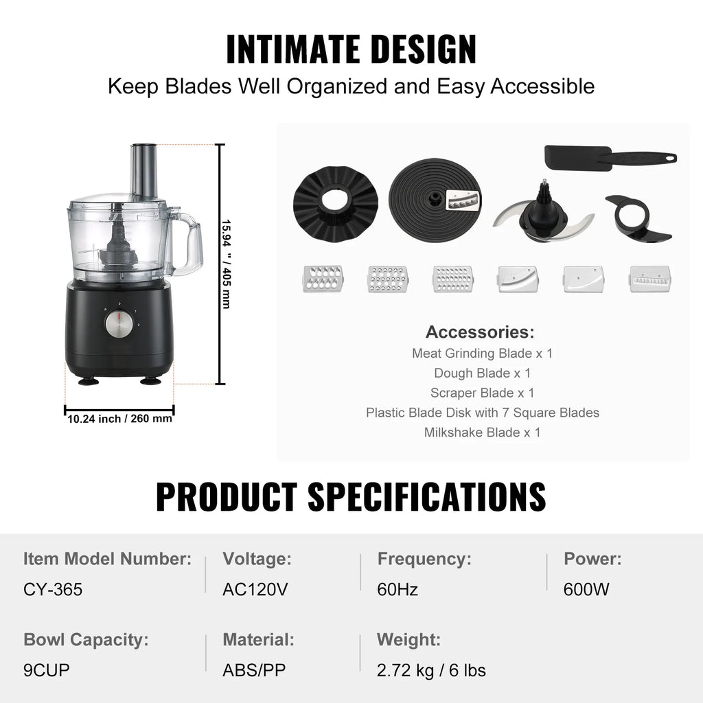 9-Cup 600W Food Processor Vegetable Chopper W6052