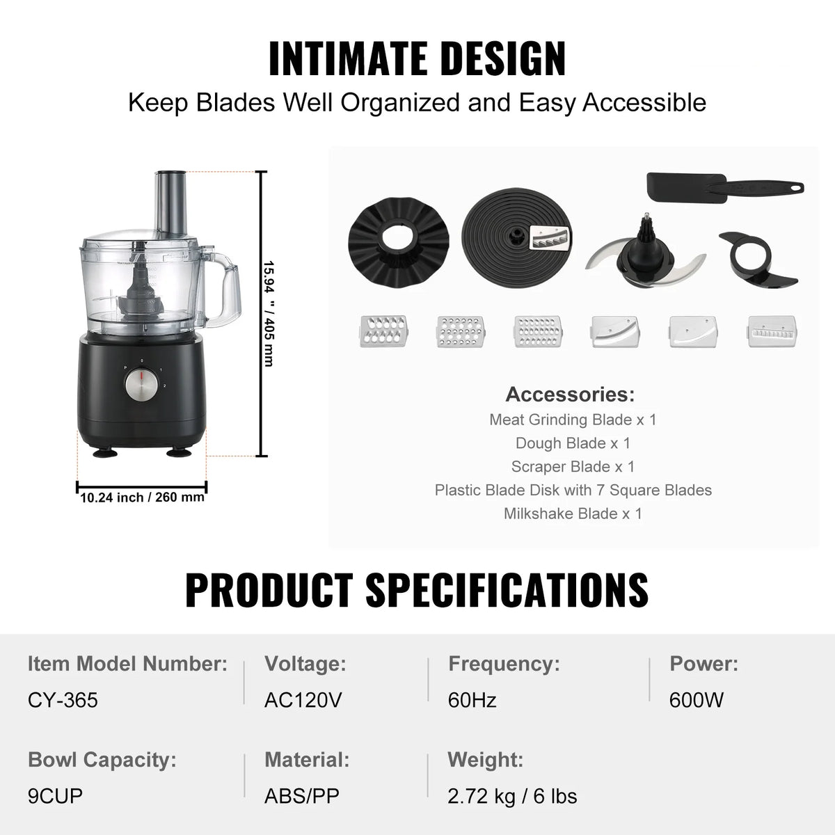9-Cup 600W Food Processor Vegetable Chopper W6052