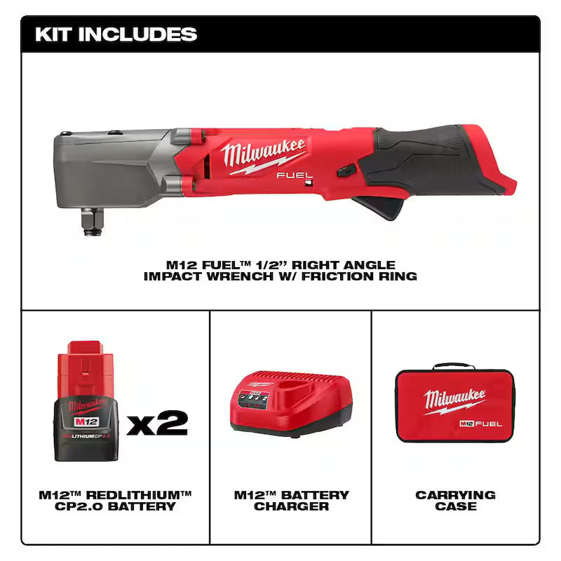 12V Brushless Cordless 1/2 in. Right Angle Impact Wrench Kit with Two 2.0 Ah Batteries P790161