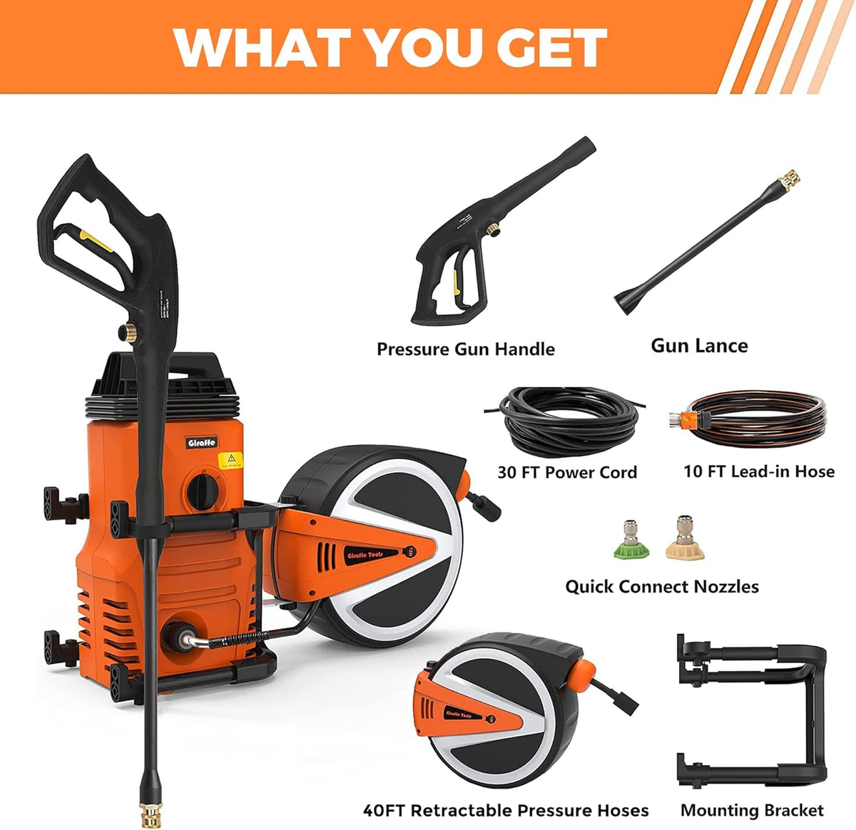 1600PSI Electric Pressure Washer with 40FT Retractable Pressure Hose E2815