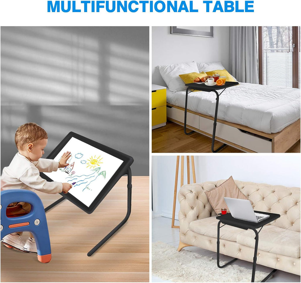 2 Pack Black Adjustable Folding TV Tray Table with Cup Holder Y265414