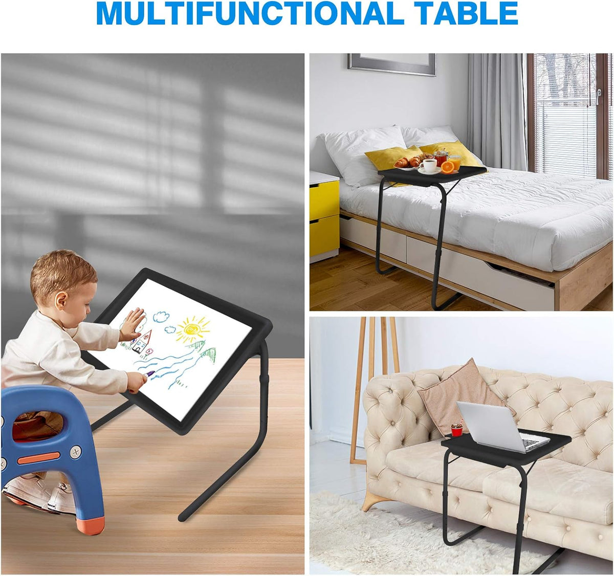 2 Pack Black Adjustable Folding TV Tray Table with Cup Holder Y265414