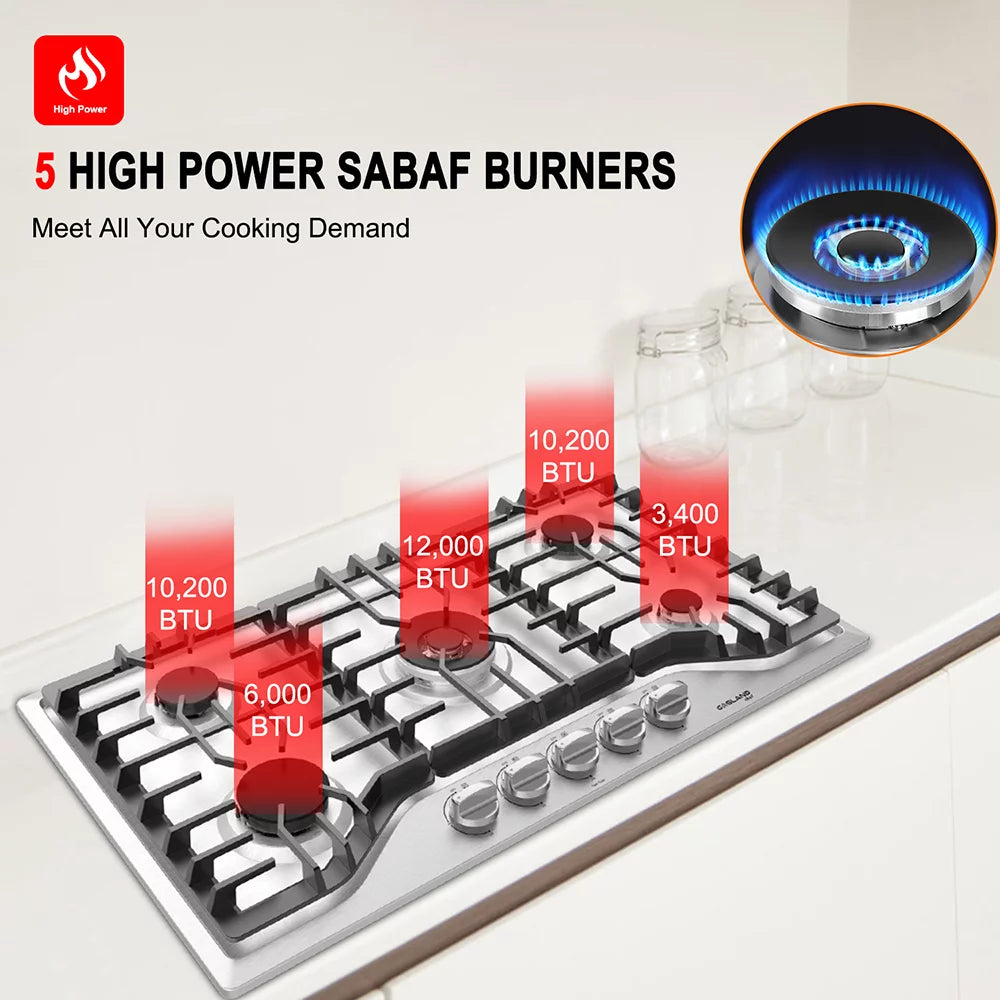 30" 5 Burners Gas Cooktop with Reversible Cast Iron Grill/Griddle R6480