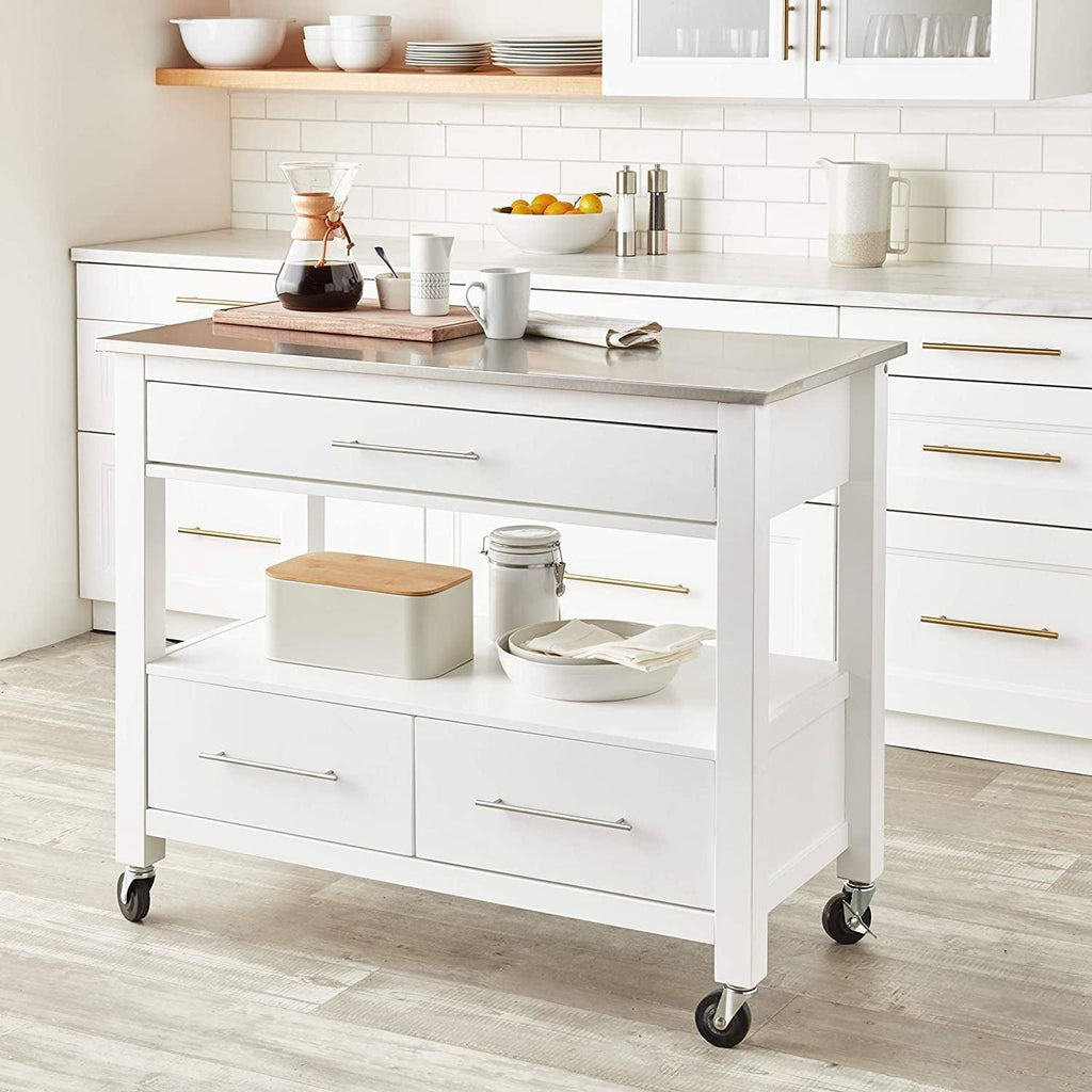 Stainless Steel White Kitchen Cart Q7756