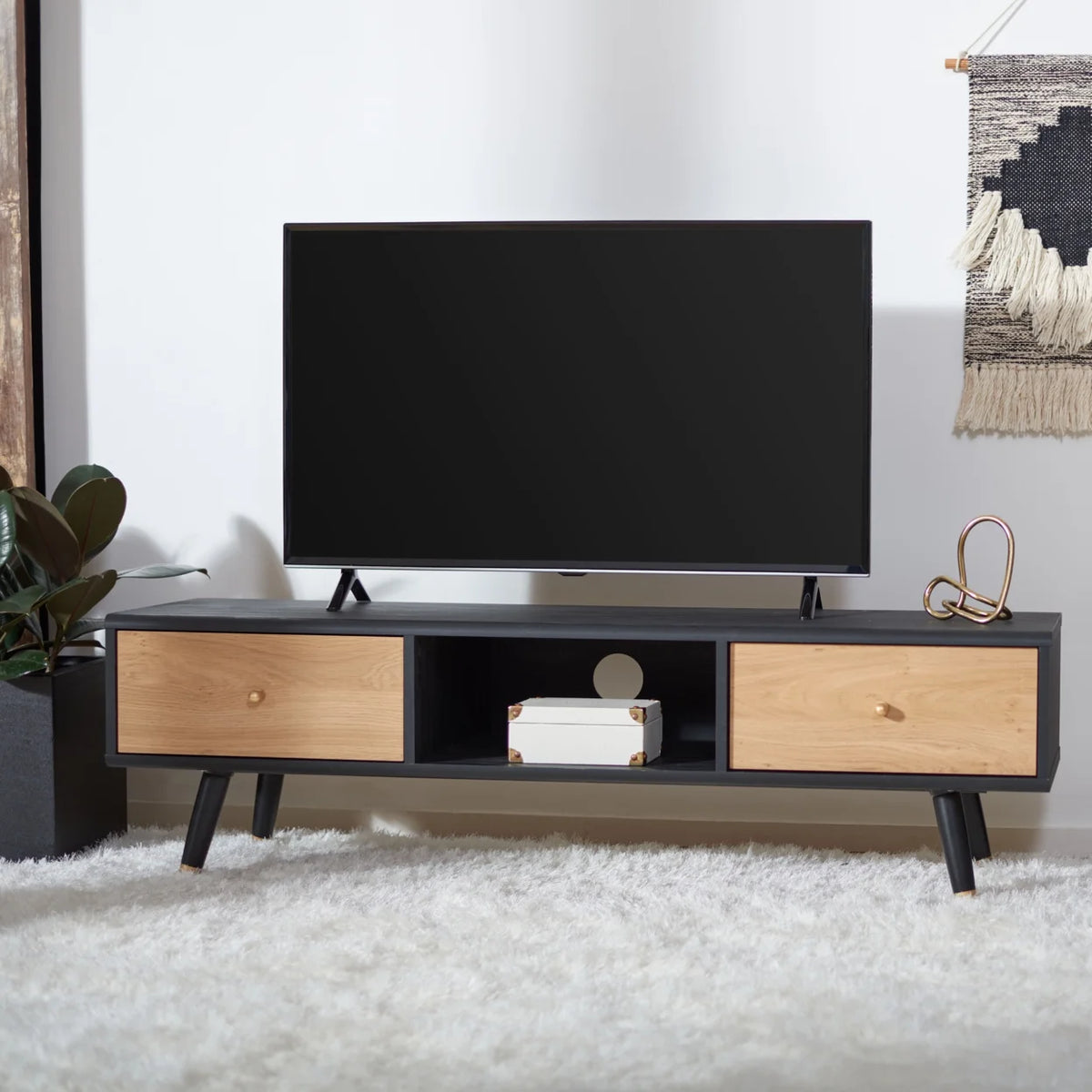 Black Oak 2 Drawer 1 Shelf Media Stand M507