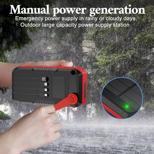 Solar Power Bank 66800mAh Hand Crank 4 Cables 22.5W Fast Charge Black P4497