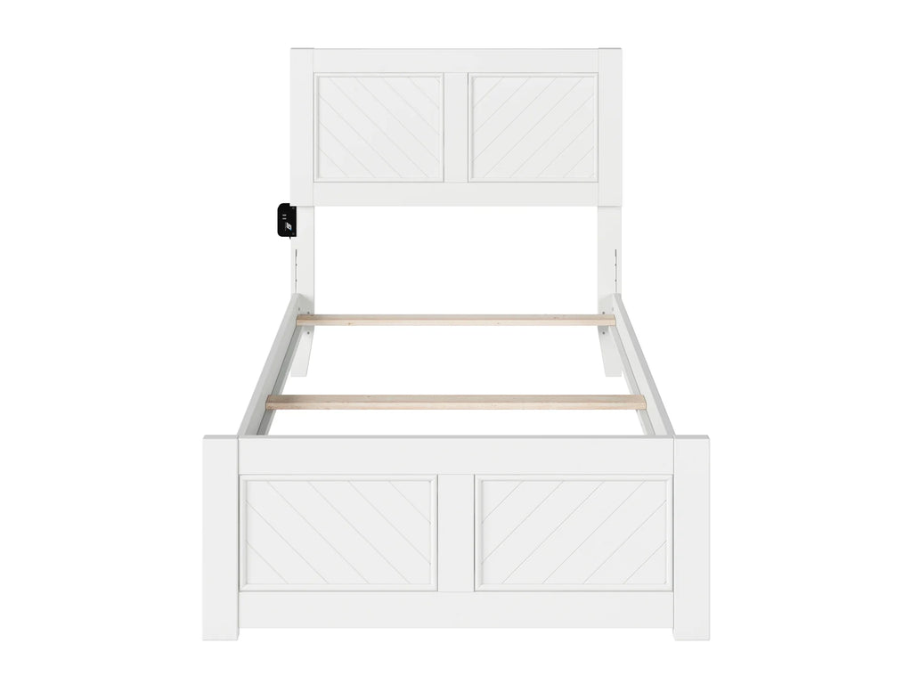 White Solid Wood Twin Bed Frame with Footboard I157