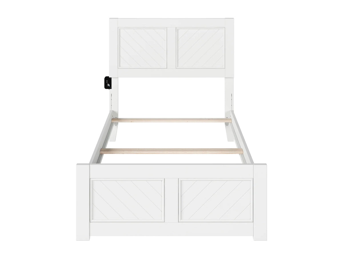 White Solid Wood Twin Bed Frame with Footboard I157