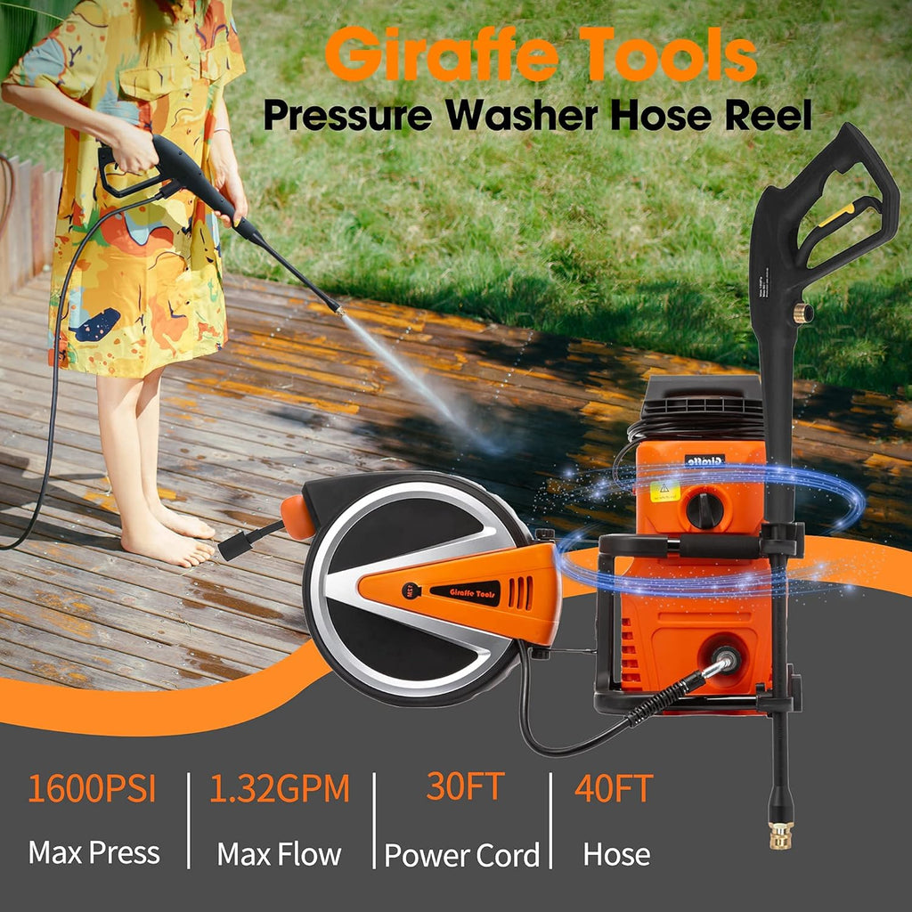 1600PSI Electric Pressure Washer with 40FT Retractable Pressure Hose E2815