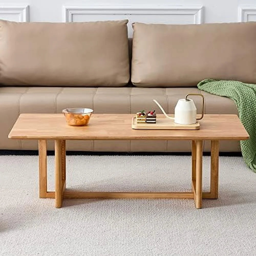 Wooden Coffee Table 47.2" Rectangular with MDF Desktop and Metal Legs Q796767