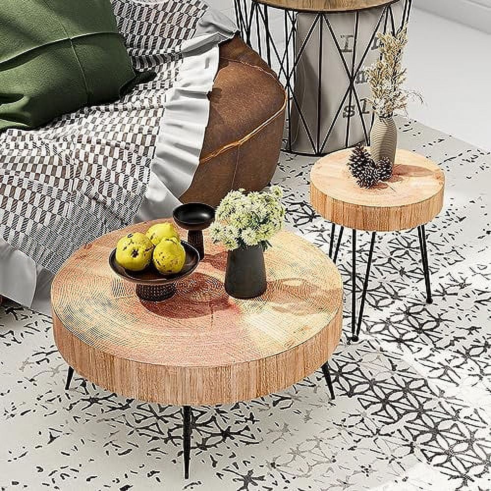 Round Nesting Coffee Table Set with Wood Radial Pattern V589