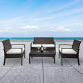 PE Rattan 4PCS Conversation Sofa Set with Cushions Brown I828