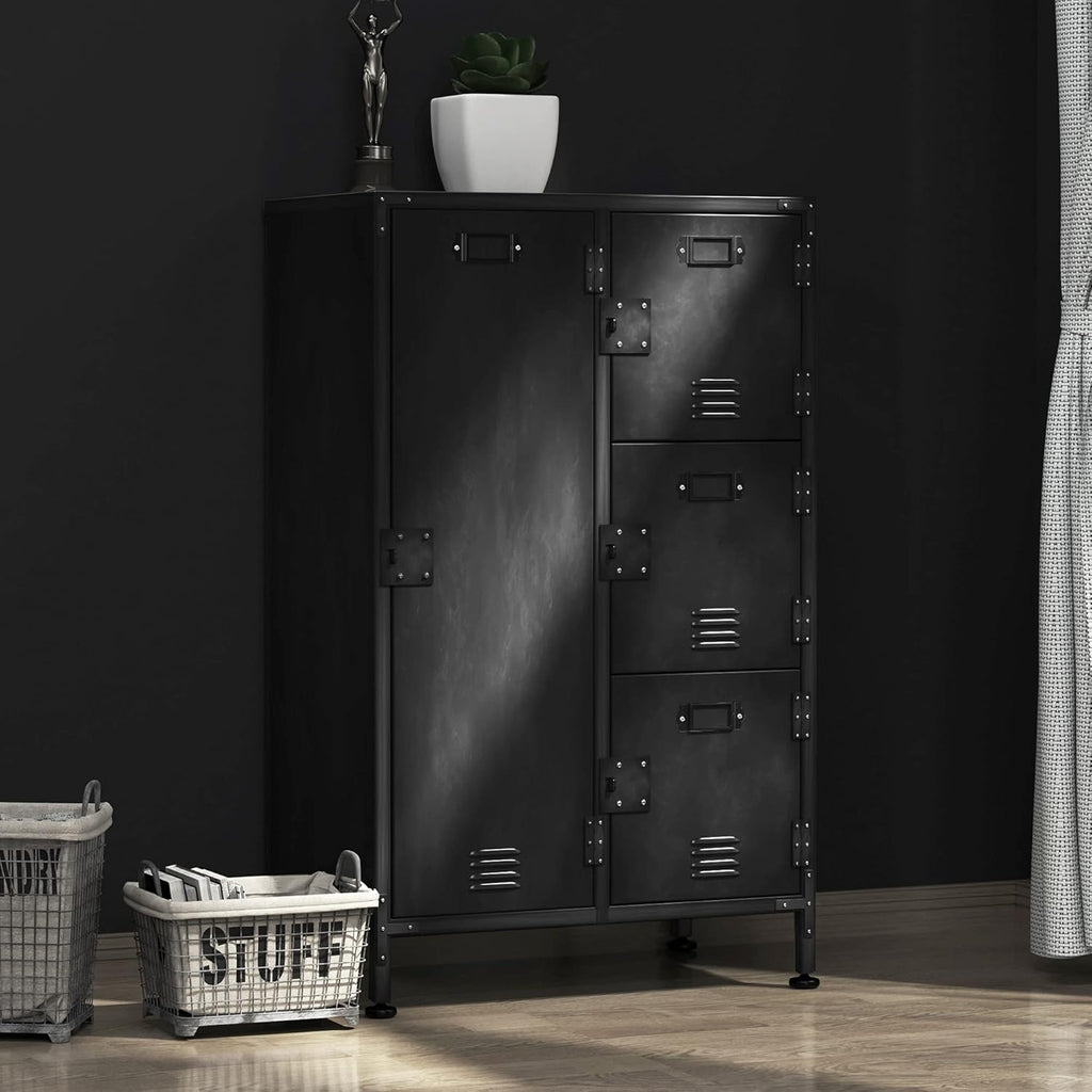 4 Door Lockable Black Metal Storage Cabinet with Shelves E371640