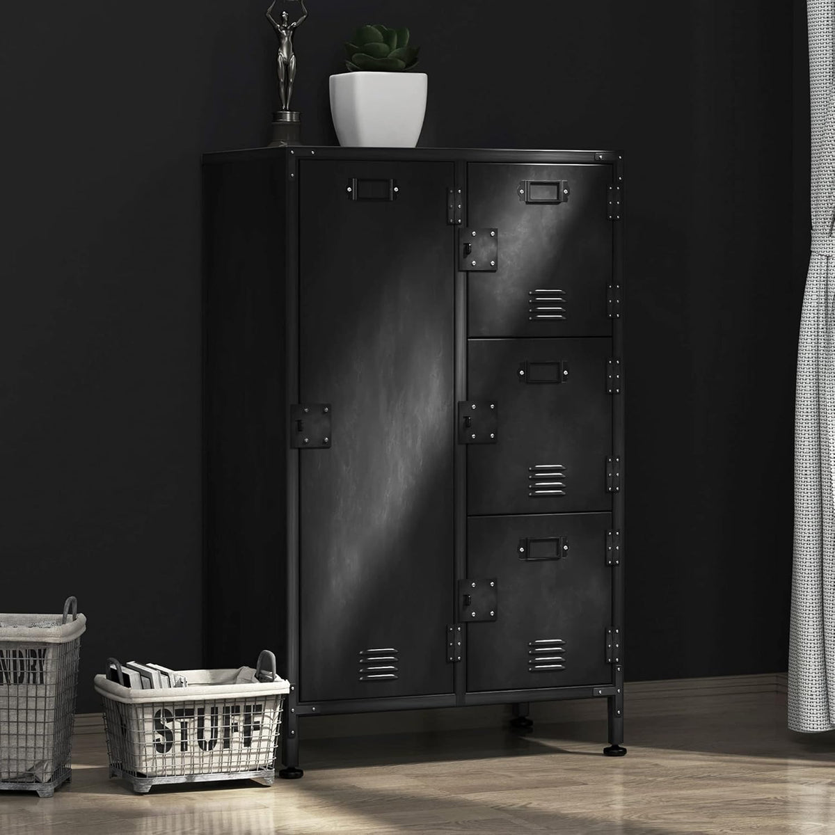 4 Door Lockable Black Metal Storage Cabinet with Shelves E371640
