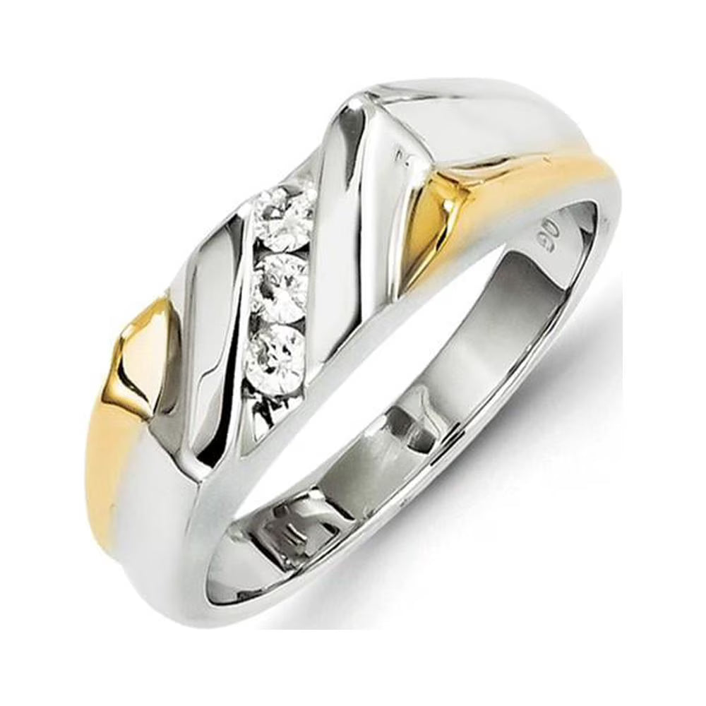 14k Two-tone Gold Real Diamond Mens Ring J48756