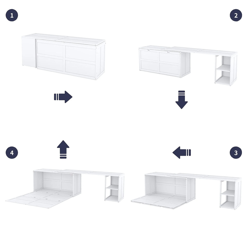 White Queen Size Murphy Bed with Rotable Desk and 2 Storage Shelves J9773