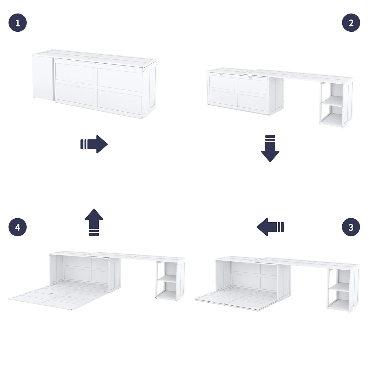 White Queen Size Murphy Bed with Rotable Desk and 2 Storage Shelves J9773