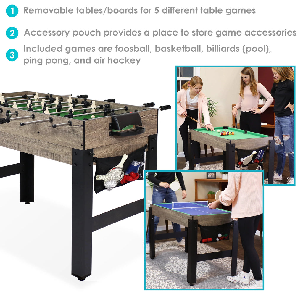 5-in-1 Multi-Game Table with Billiards, Push Hockey, Foosball, Ping Pong, and Basketball X713