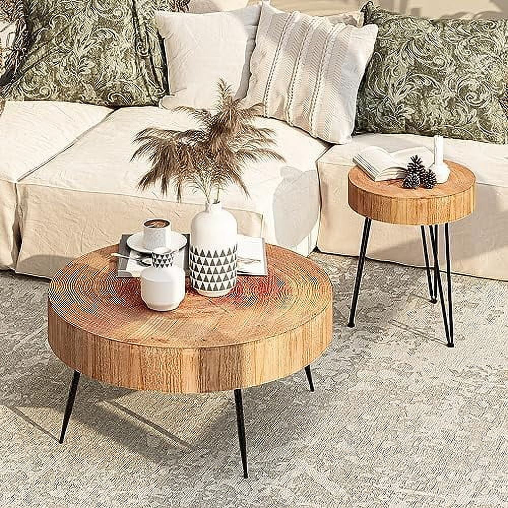 Round Nesting Coffee Table Set with Wood Radial Pattern V589