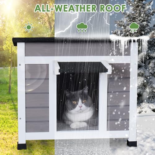 Insulated Weatherproof Cat House with Asphalt Roof K48126