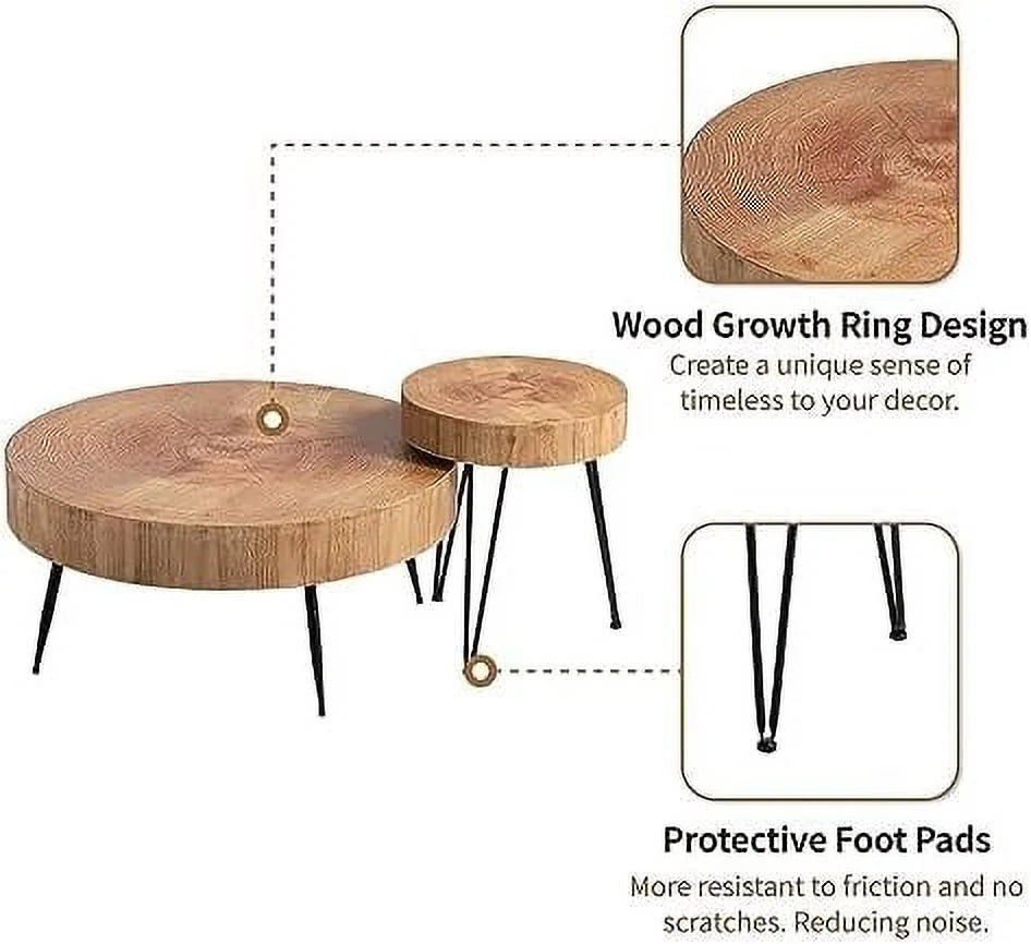 Round Nesting Coffee Table Set with Wood Radial Pattern V589