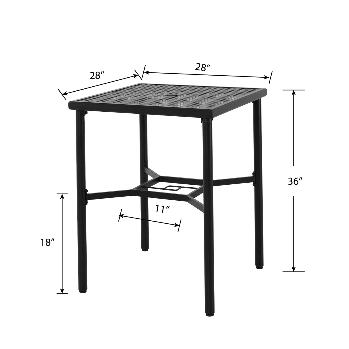 28 inch Black Steel Outdoor Bar Table with Umbrella Hole K37385