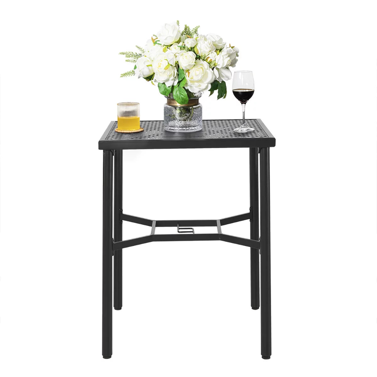 28 inch Black Steel Outdoor Bar Table with Umbrella Hole K37385