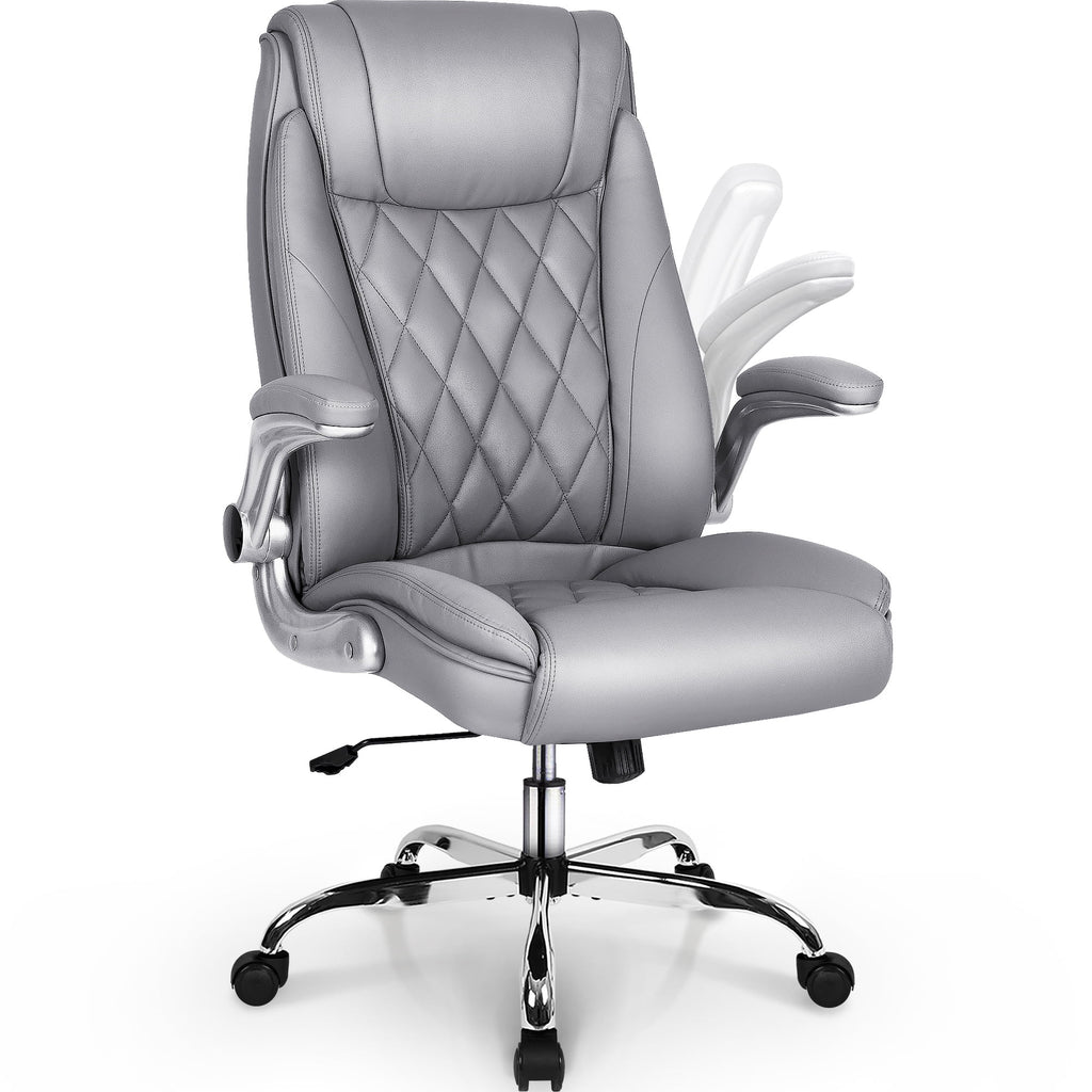 Gray Ergonomic High Back Leather Office Chair E8784