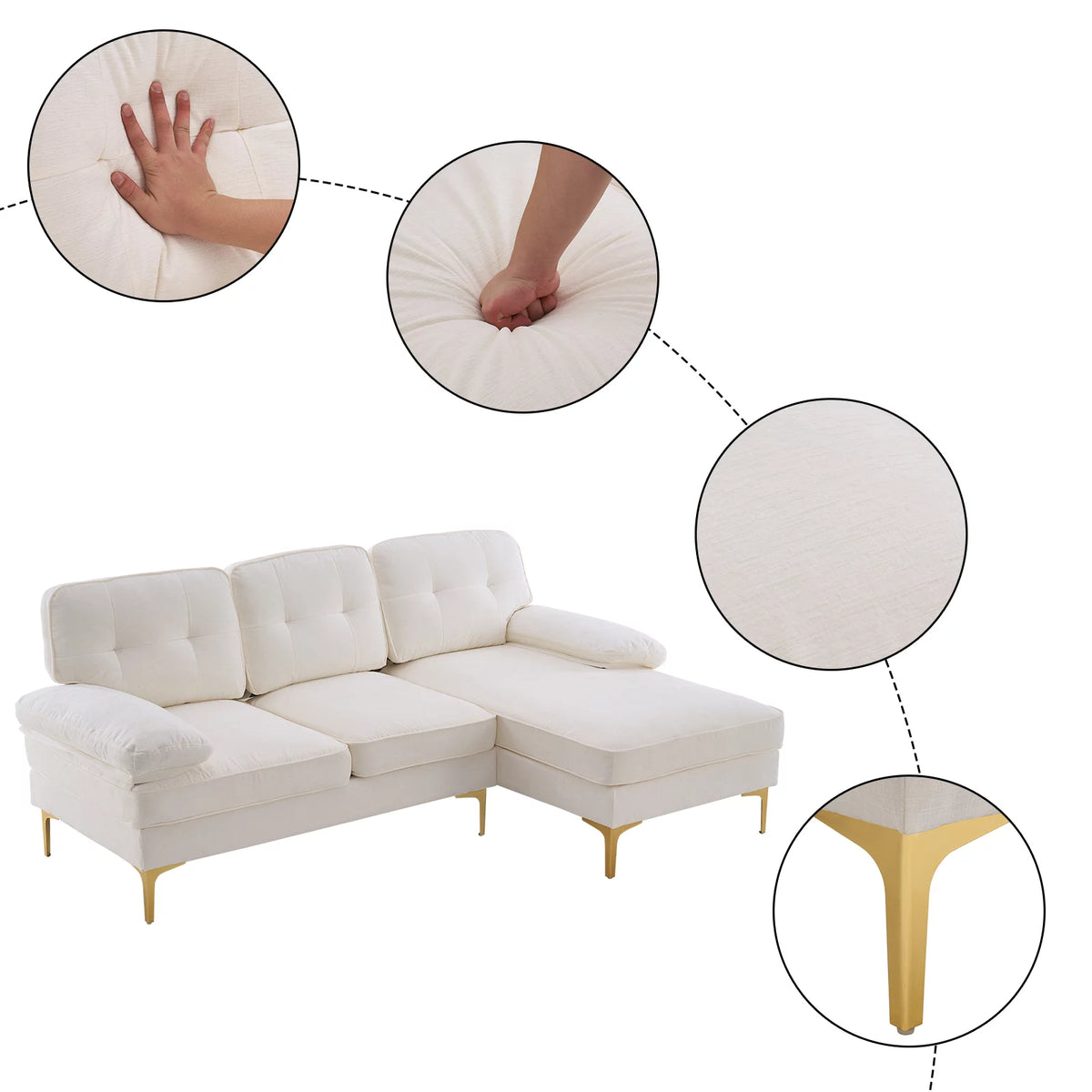 Beige 83 inch L-Shape Sectional Sofa D211