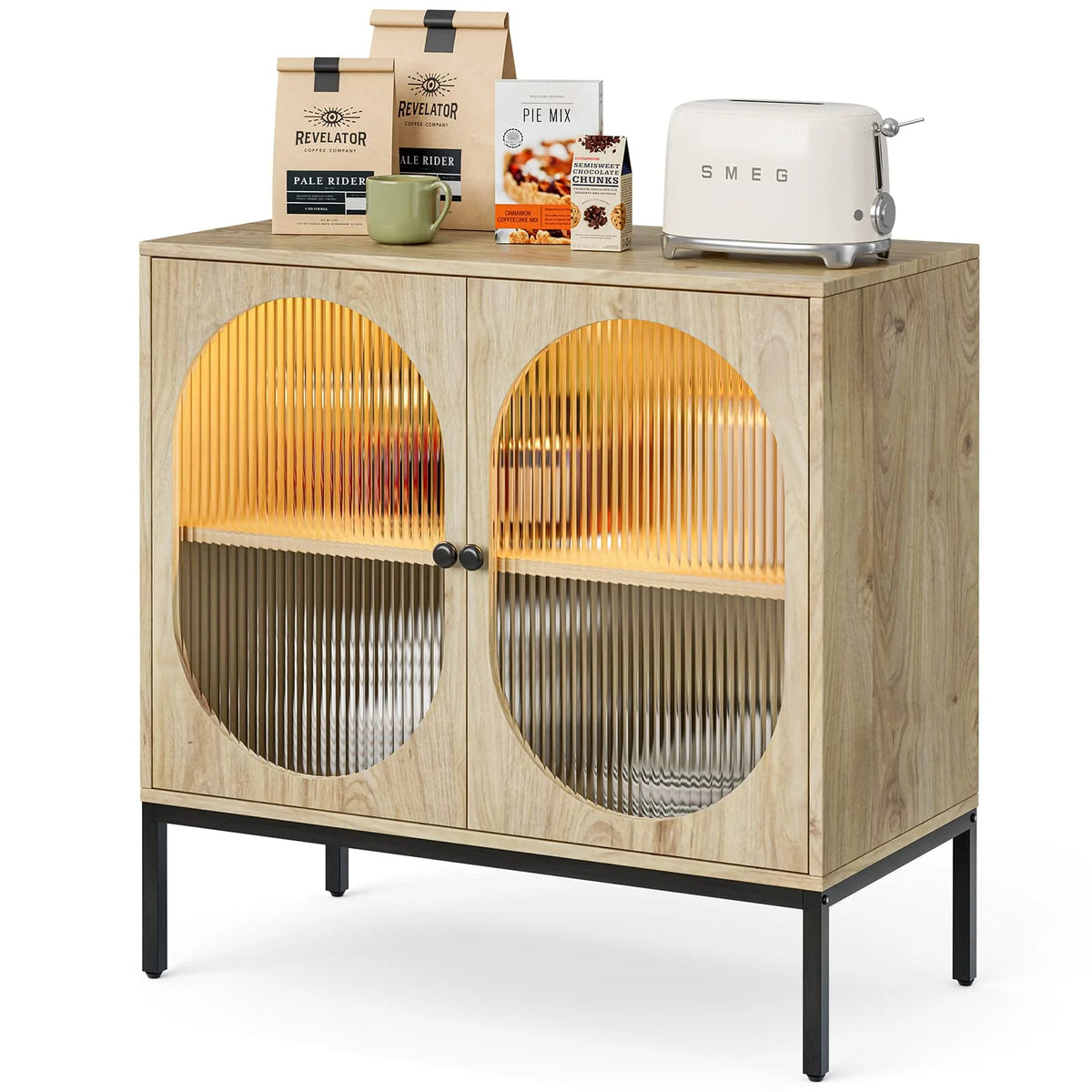 Set of 2 Glass Storage Cabinet with LED Lights and Adjustable Shelves N463