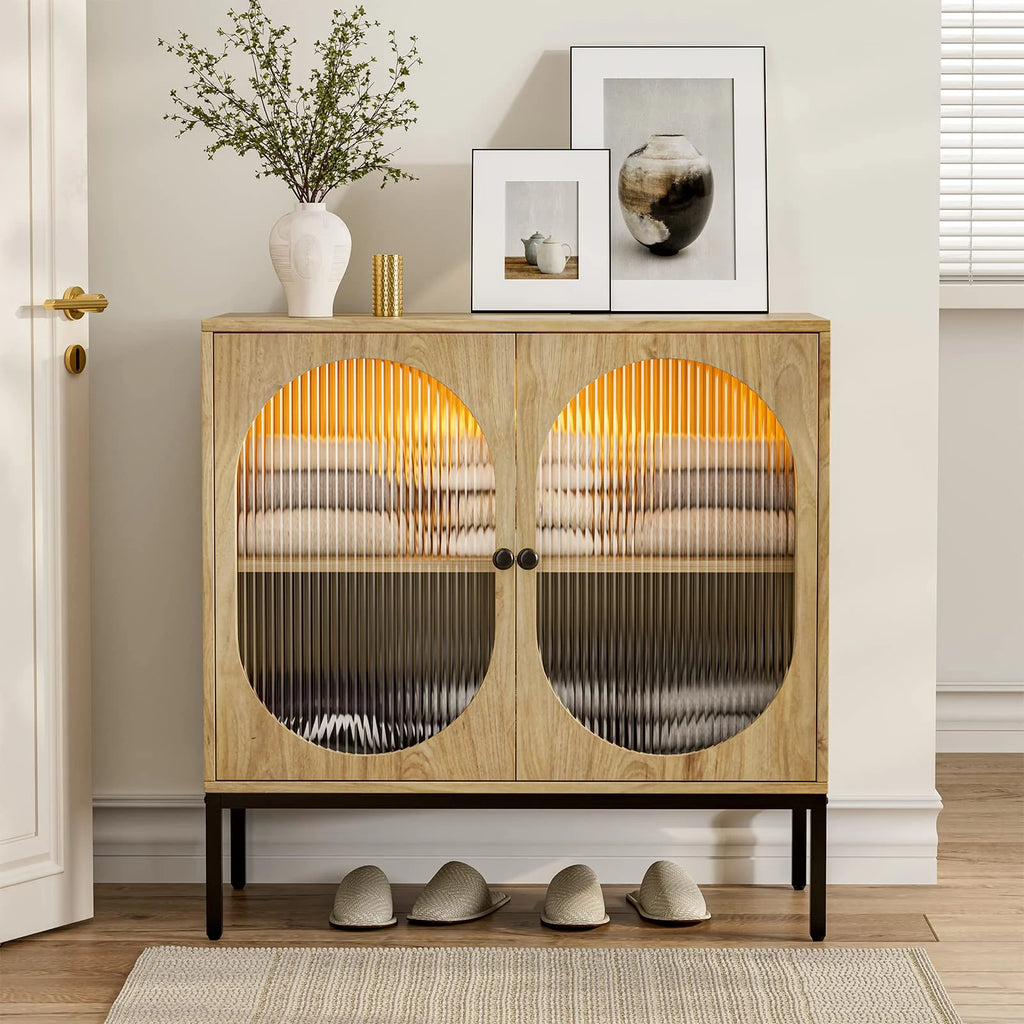 Set of 2 Glass Storage Cabinet with LED Lights and Adjustable Shelves N463