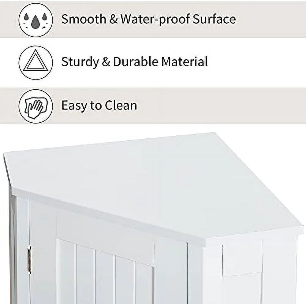 White Wood Corner Cabinet with Single Door and Shelves Z12951