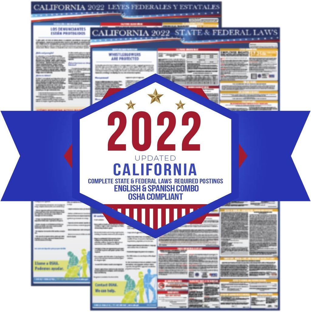 2022 California State and Federal Labor Laws Poster - OSHA Workplace Compliant 24 x 36 - All in One Required Posting (Combo) Pack of 2 B101003