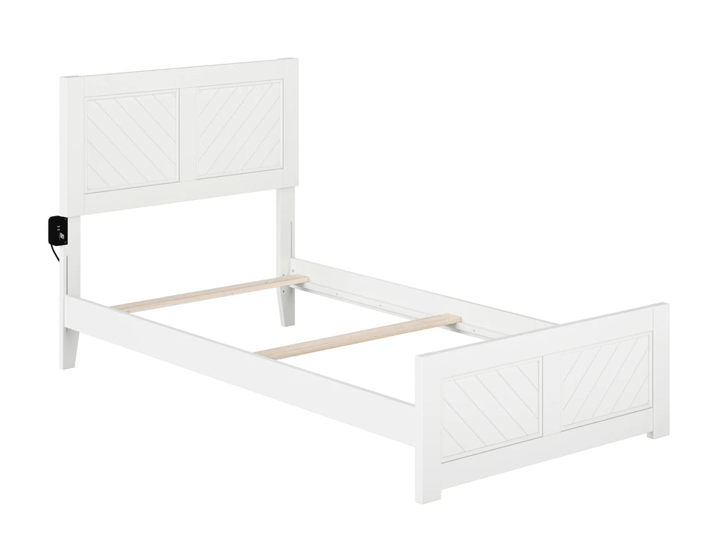 White Solid Wood Twin Bed Frame with Footboard I157