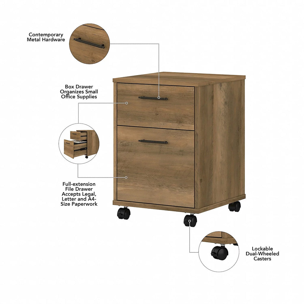 L Desk with Mobile File Cabinet in Reclaimed Pine Engineered Wood S2269