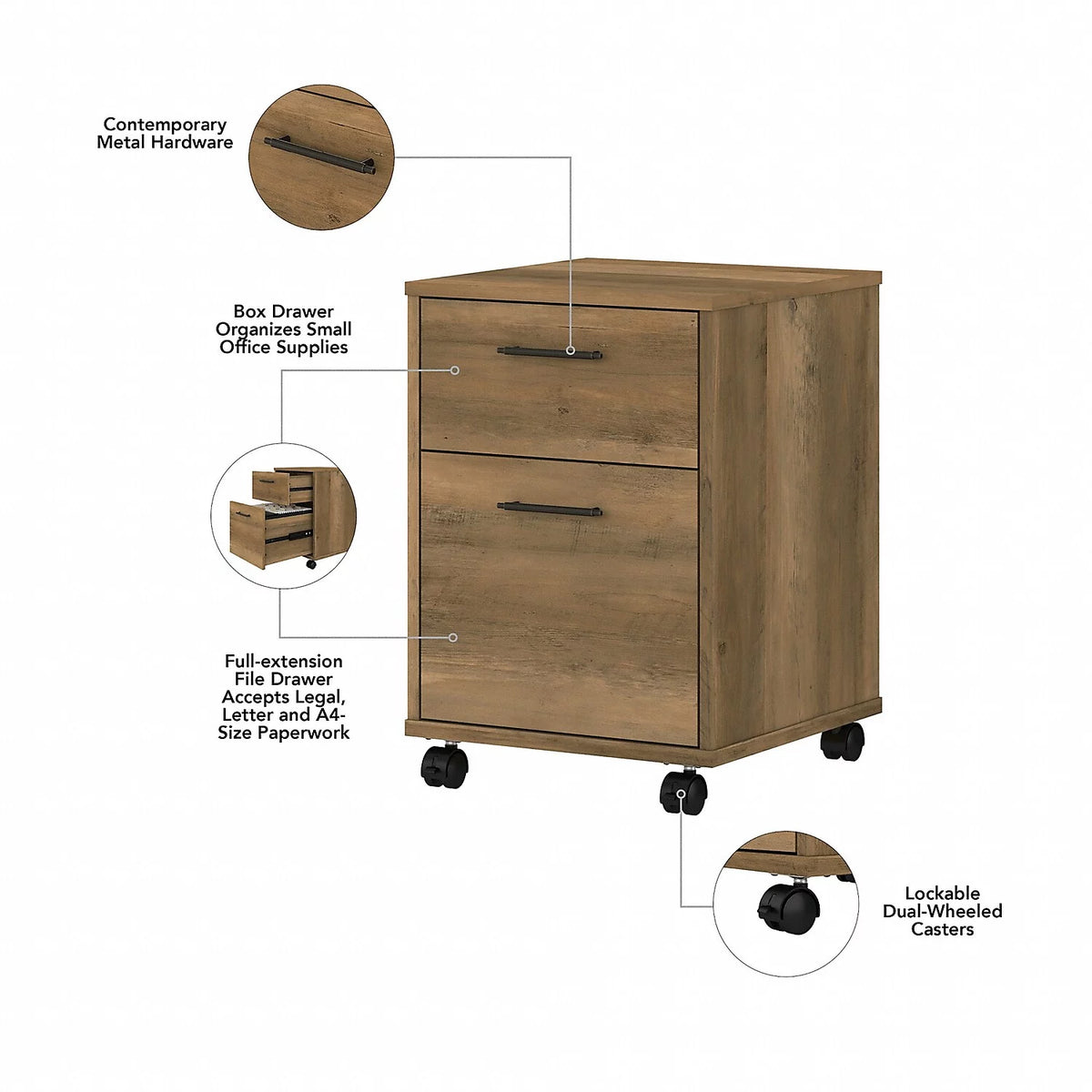 L Desk with Mobile File Cabinet in Reclaimed Pine Engineered Wood S2269