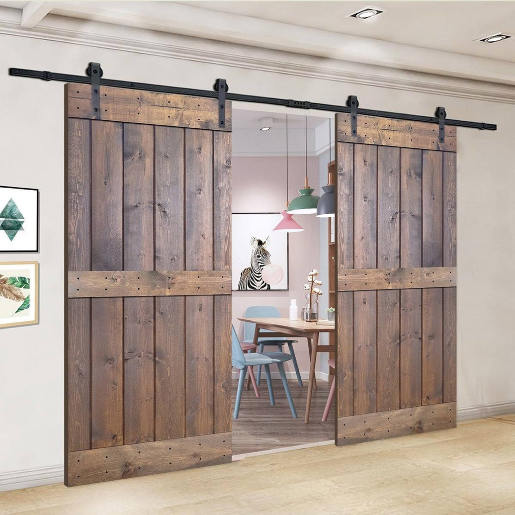Paneled Wood Double Barn Door Set of 2, Briar Smoke I7709
