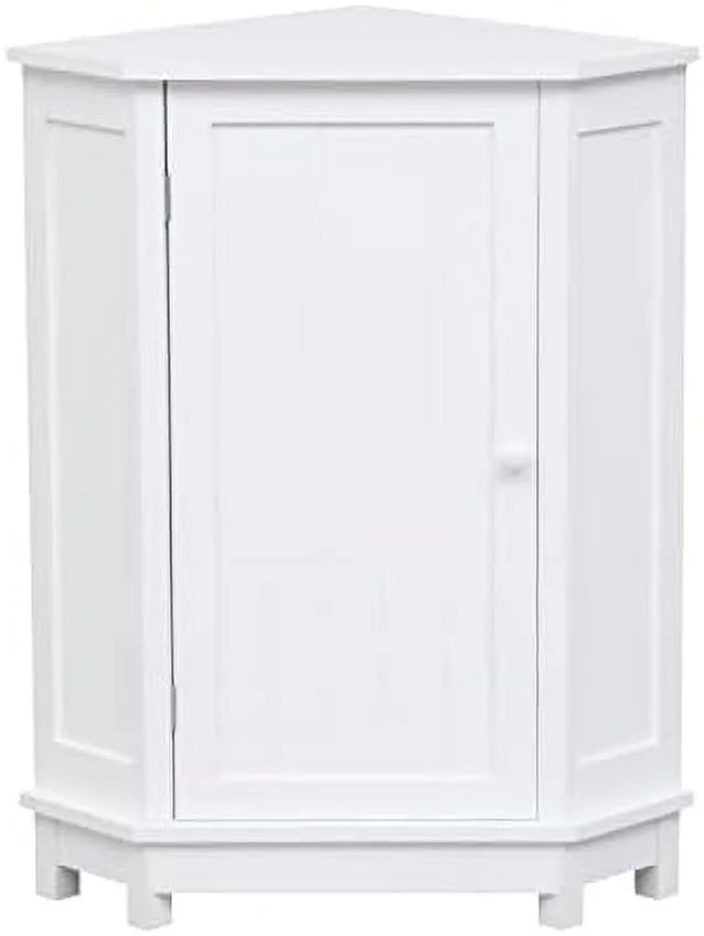 White Wood Corner Cabinet with Single Door and Shelves Z12951