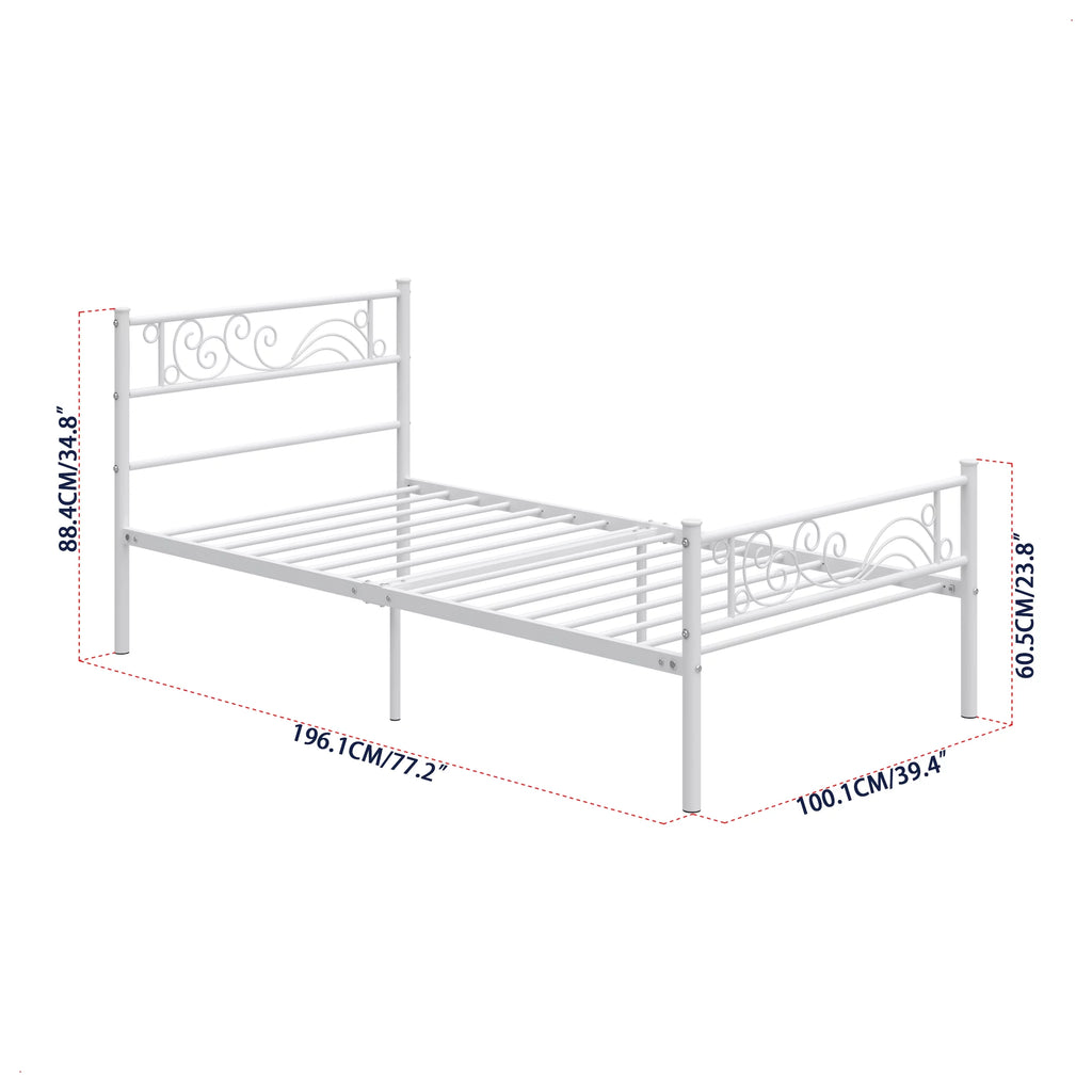 White Metal Twin Size Platform Bed Frame with Wave Headboard K187679
